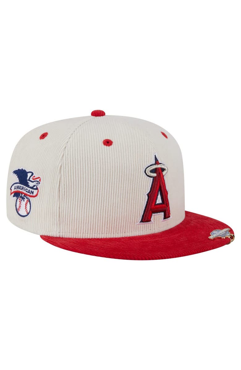New Era Men's New Era Cream/Red Los Angeles Angels Two-Tone Corduroy 59FIFTY Fitted Hat, Main, color, Cream