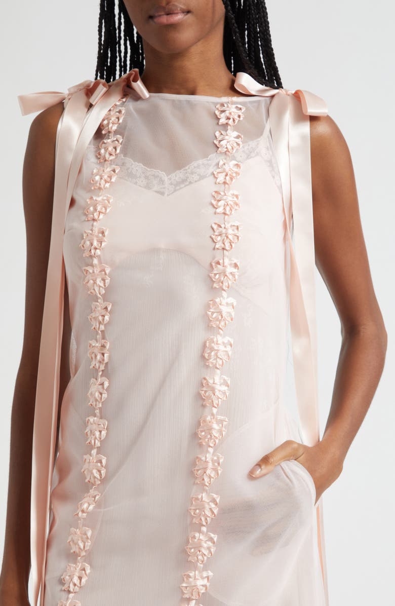 Simone Rocha Ribbon Daisy Chain Multi Slit Midi Dress, Alternate, color, Pale Pink