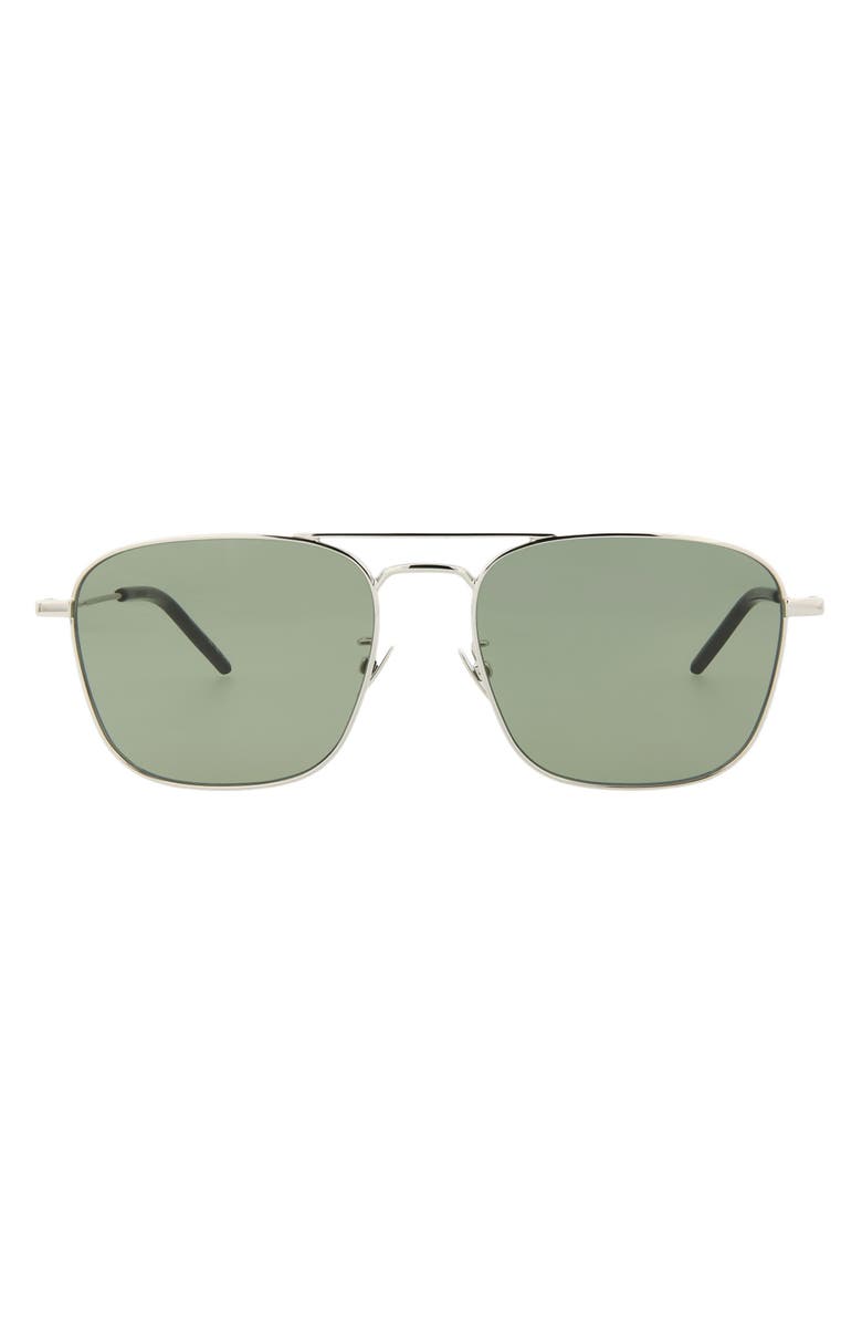 Saint Laurent 56mm Best Aviator Sunglasses, Main, color, Silver Silver Green