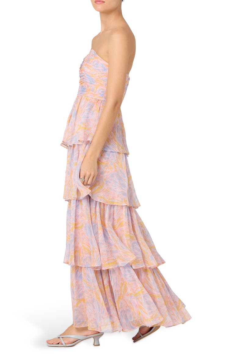 Anisha Strapless Tiered Ruffle Gown, Alternate, color, ORANGE LAVENDER PT