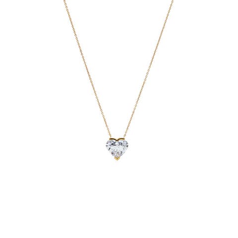 Lab Grown Diamond Heart Semi Bezel Pendant Necklace 14K