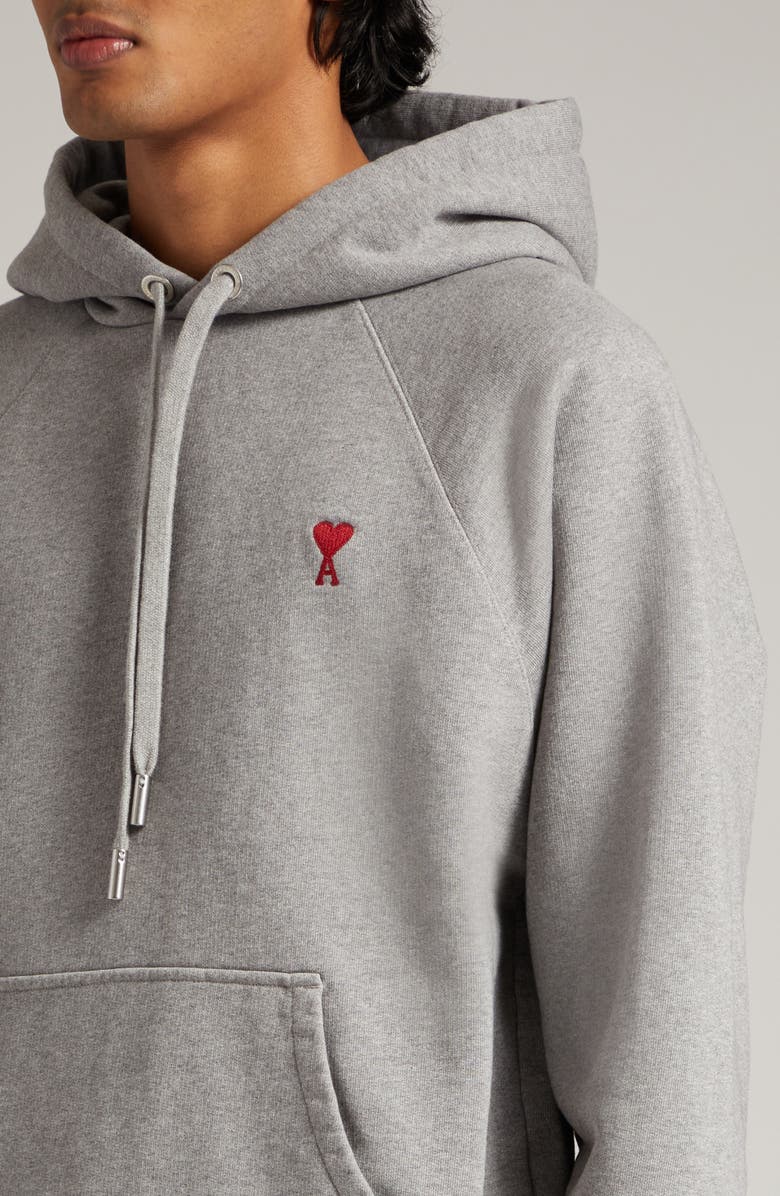 AMI PARIS Ami de Coeur Logo Embroidered Hoodie, Alternate, color, Heather Grey