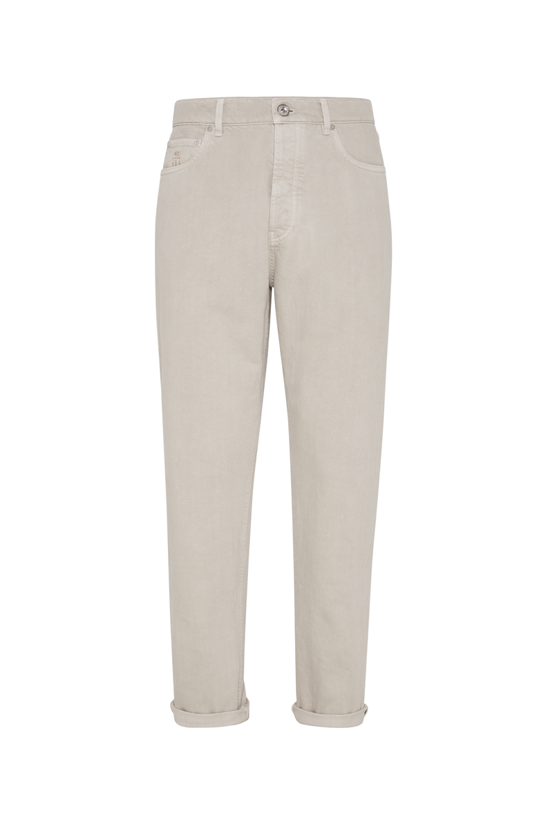 Brunello Cucinelli Garment-dyed iconic fit five-pocket trousers in slubbed denim, Main, color,