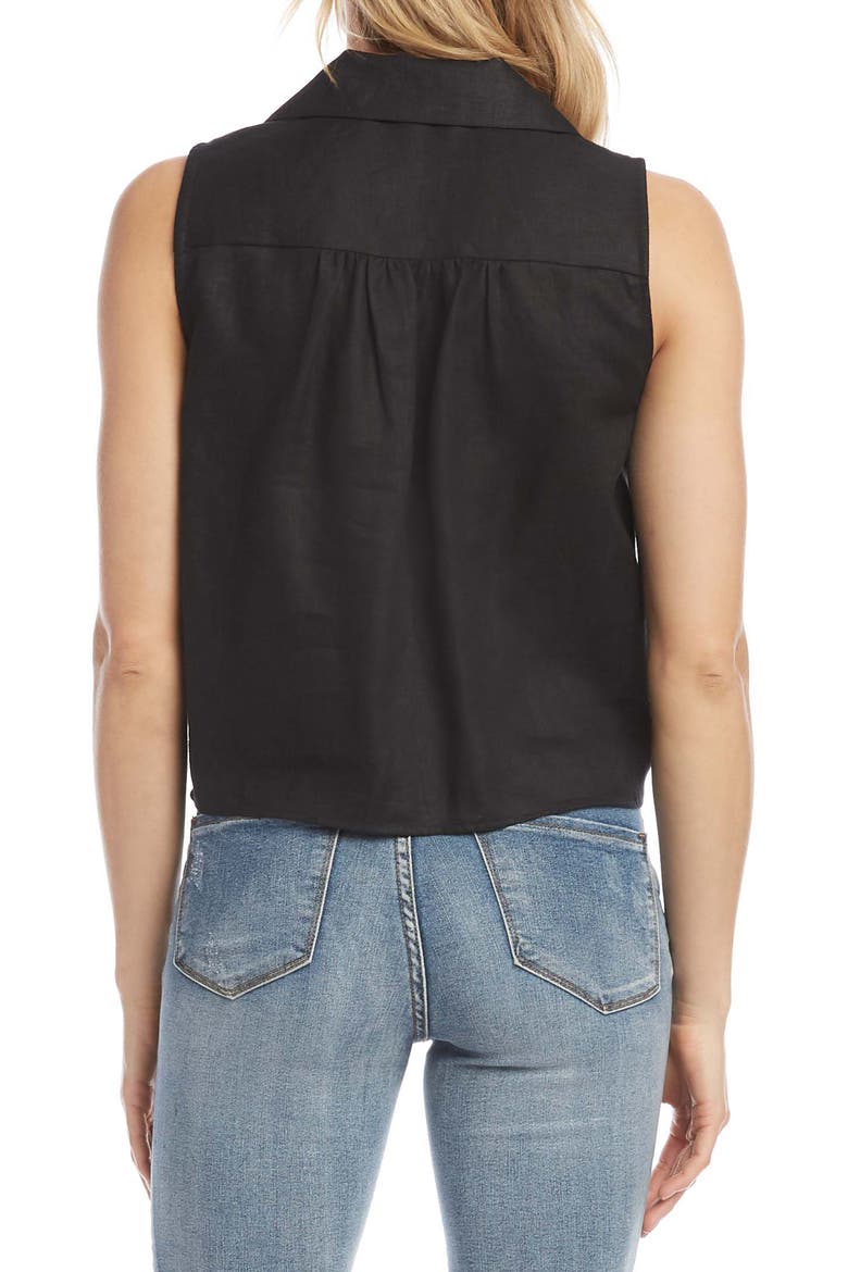 Tie Front Linen Top, Alternate, color, BLACK