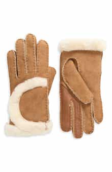 Genuine Shearling Exposed Curve Seam Gloves