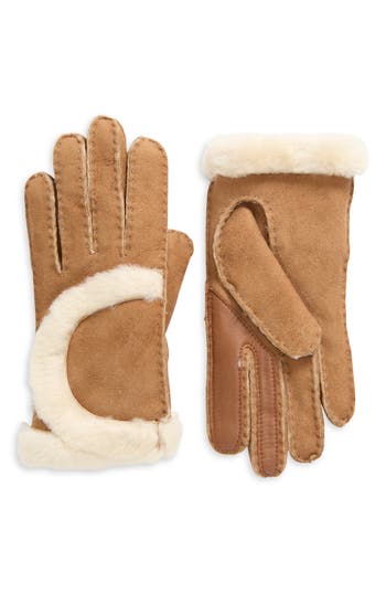 Ugg ® Genuine Shearling Exposed Curve Seam Gloves In Brown