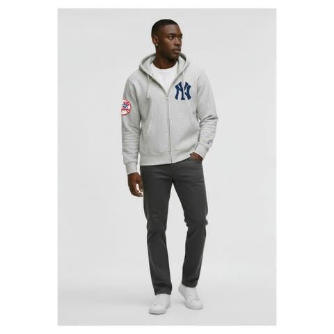Men's Champion Gray New York Yankees Reverse Weave Chenille Full-Zip Hoodie