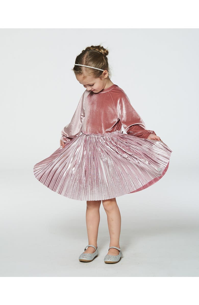 Deux par Deux Girl's Bi-Material Long Sleeve Dress Light Pink, Alternate, color,