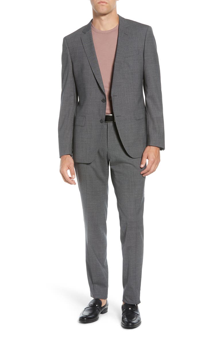 Huge/Genius Trim Fit Houndstooth Wool Suit, Main, color, MEDIUM GREY