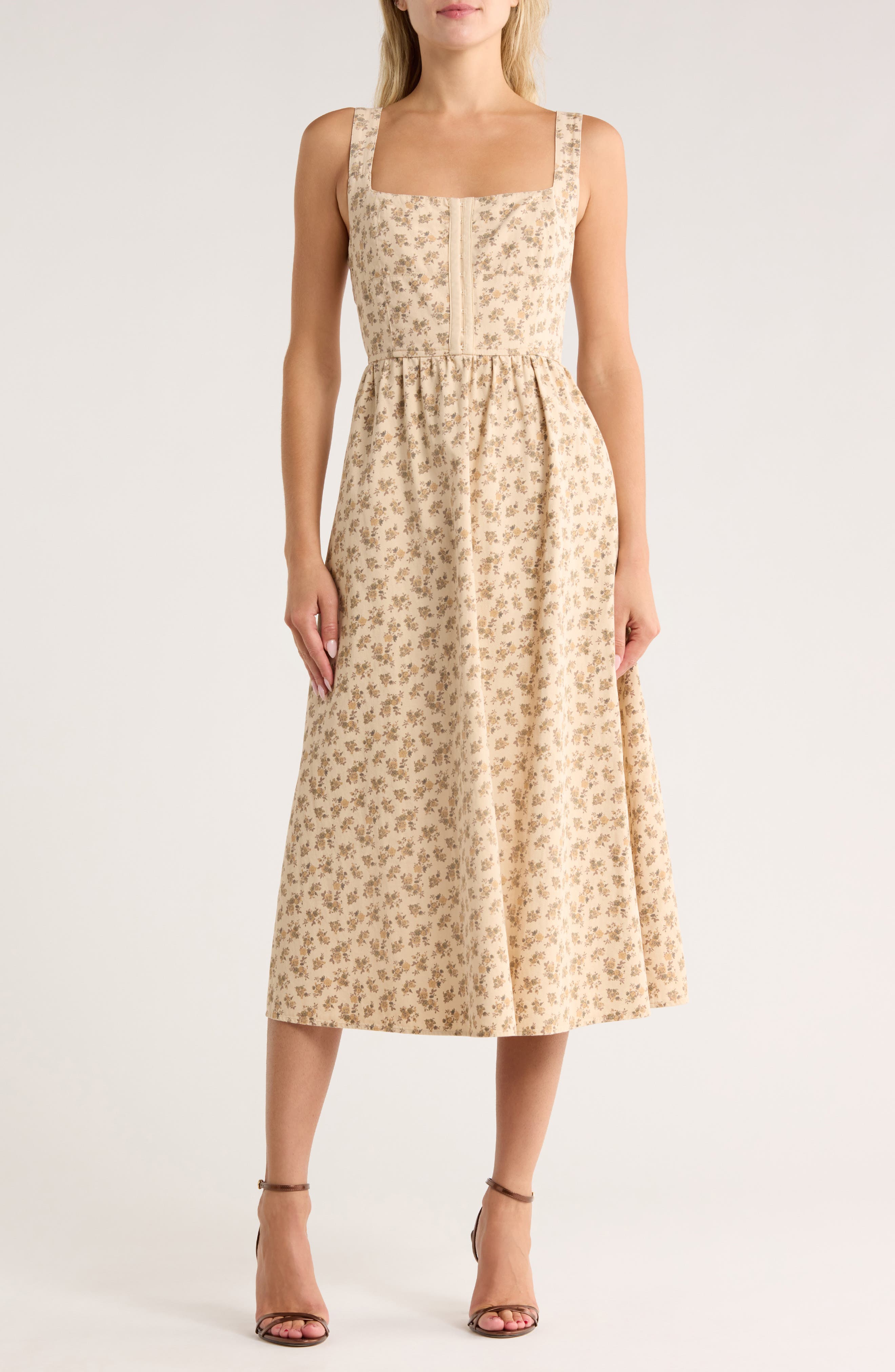 Blu Pepper Floral Corset A-Line Midi Dress