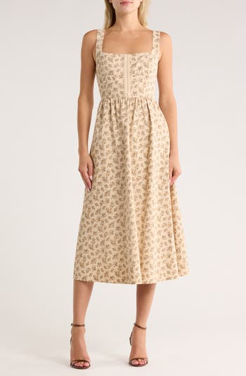 Floral Corset A-Line Midi Dress