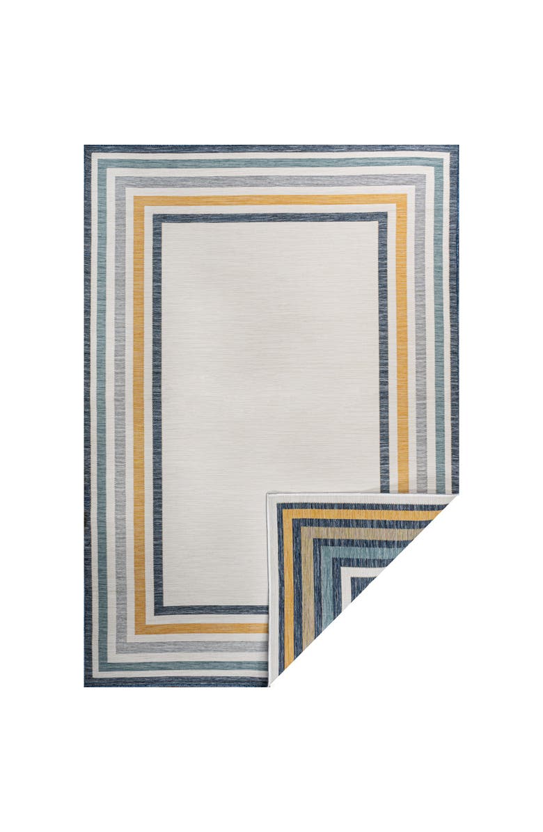 JONATHAN Y Pollux Classic Coastal Mitred Stripe Reversible Machine-Washable Indoor/Outdoor Area Rug, Main, color, Cream/Navy