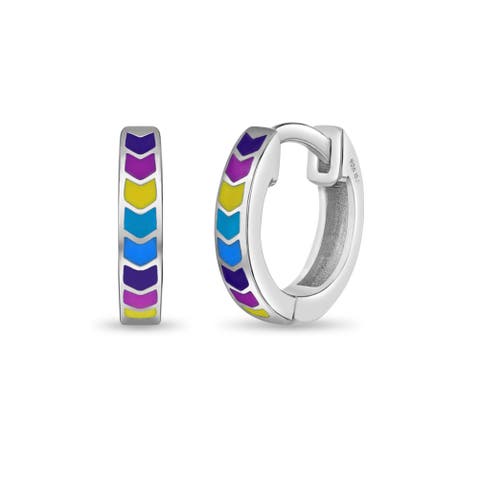 Rainbow Enamel Girls Huggie Hoops