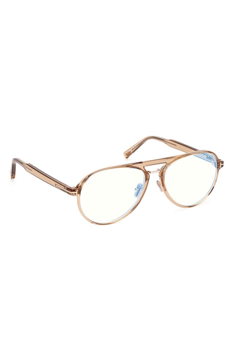TOM FORD 57mm Pilot Blue Light Blocking Optical Glasses, Alternate, color, Champagne / T Logo