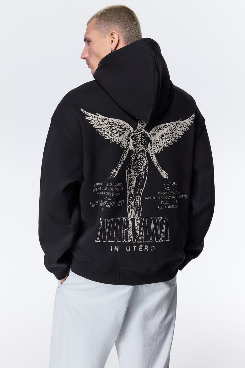 Loose Fit Printed Hoodie, Alternate, color, Black/Nirvana