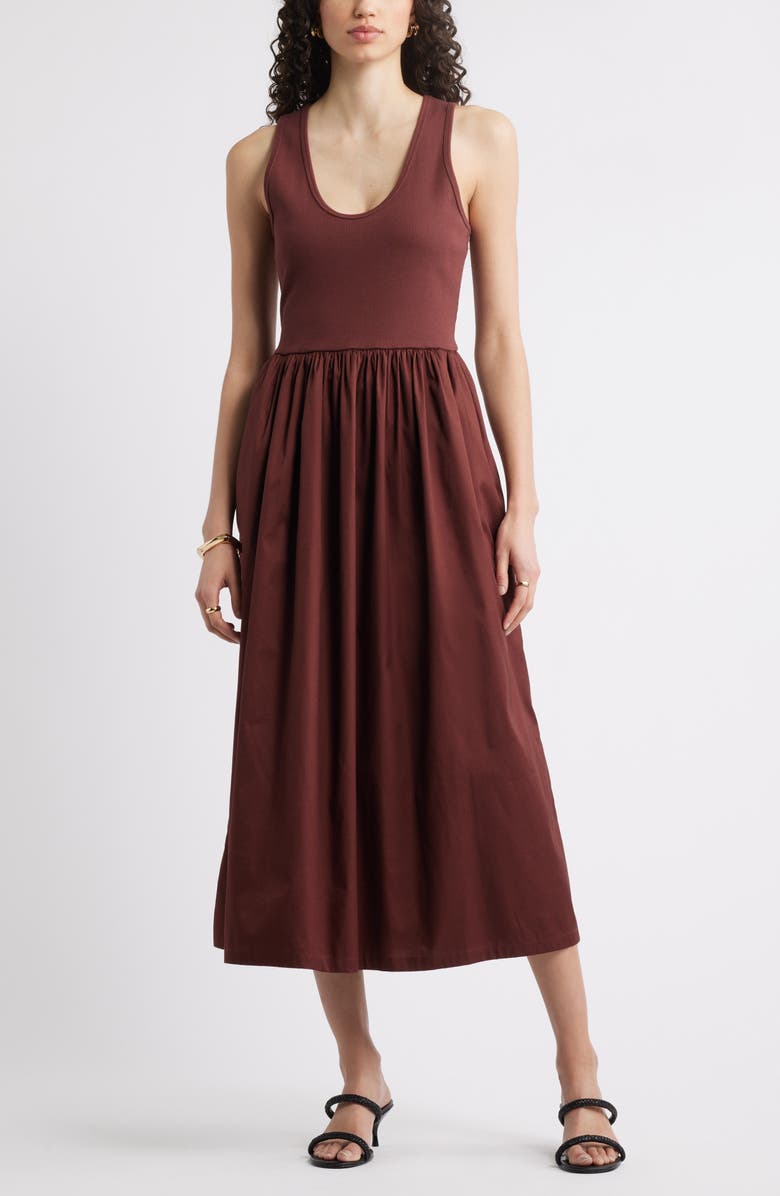 Nordstrom Mixed Media Stretch Cotton Tank Maxi Dress, Main, color, Brown Raisin