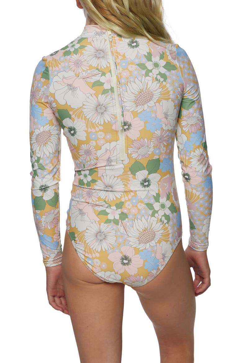 Kids' Twiggy Long Sleeve One-Piece Rashguard Swimsuit, Alternate, color, MIMOSA
