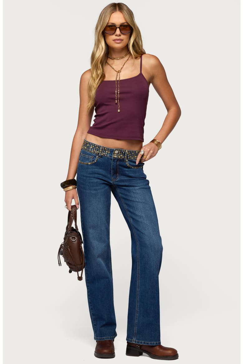 Studded Low Rise Straight Leg Jeans, Alternate, color, BLUE-WASHED