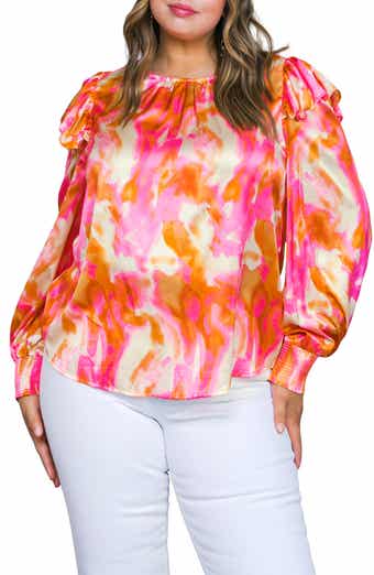 FLYING TOMATO Ruffle Sleeve Satin Top