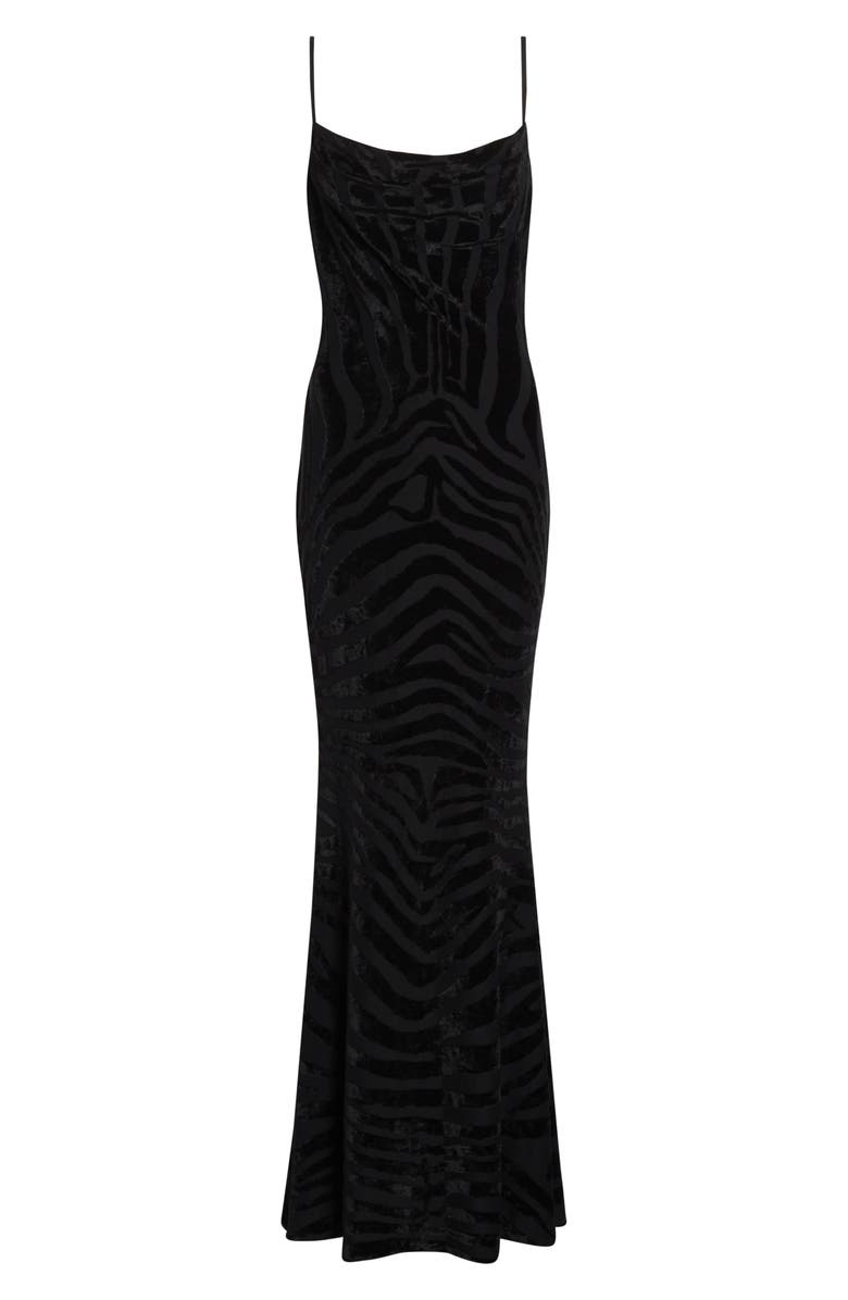 Balmain Zebra Stripe Velvet Gown, Alternate, color, 0Pa Black