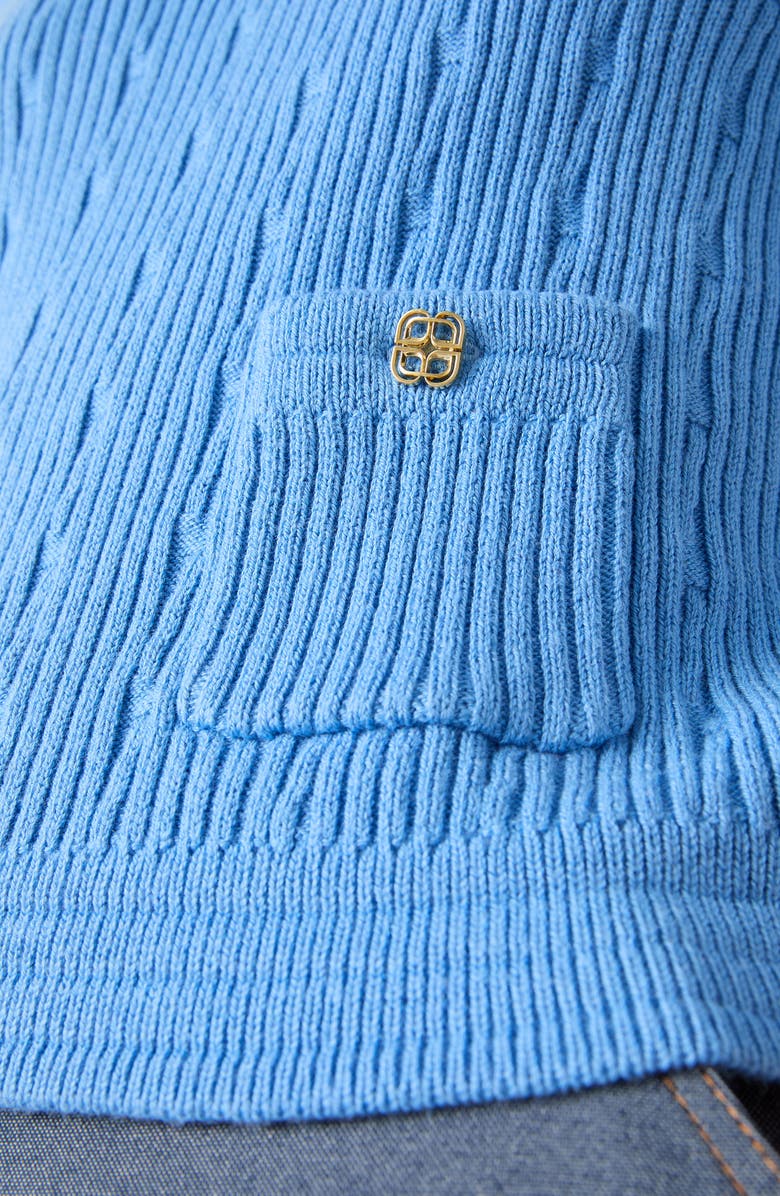 LK Bennett Shona Rib Cotton & Merino Wool Blend Short Sleeve Sweater, Alternate, color, Blue