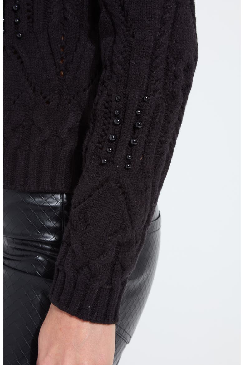Eliza Cozy Embellished Cable Sweater, Alternate, color, BLACK