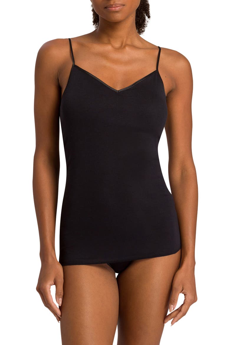 Cotton Seamless Padded Spaghetti Camisole, Main, color, BLACK