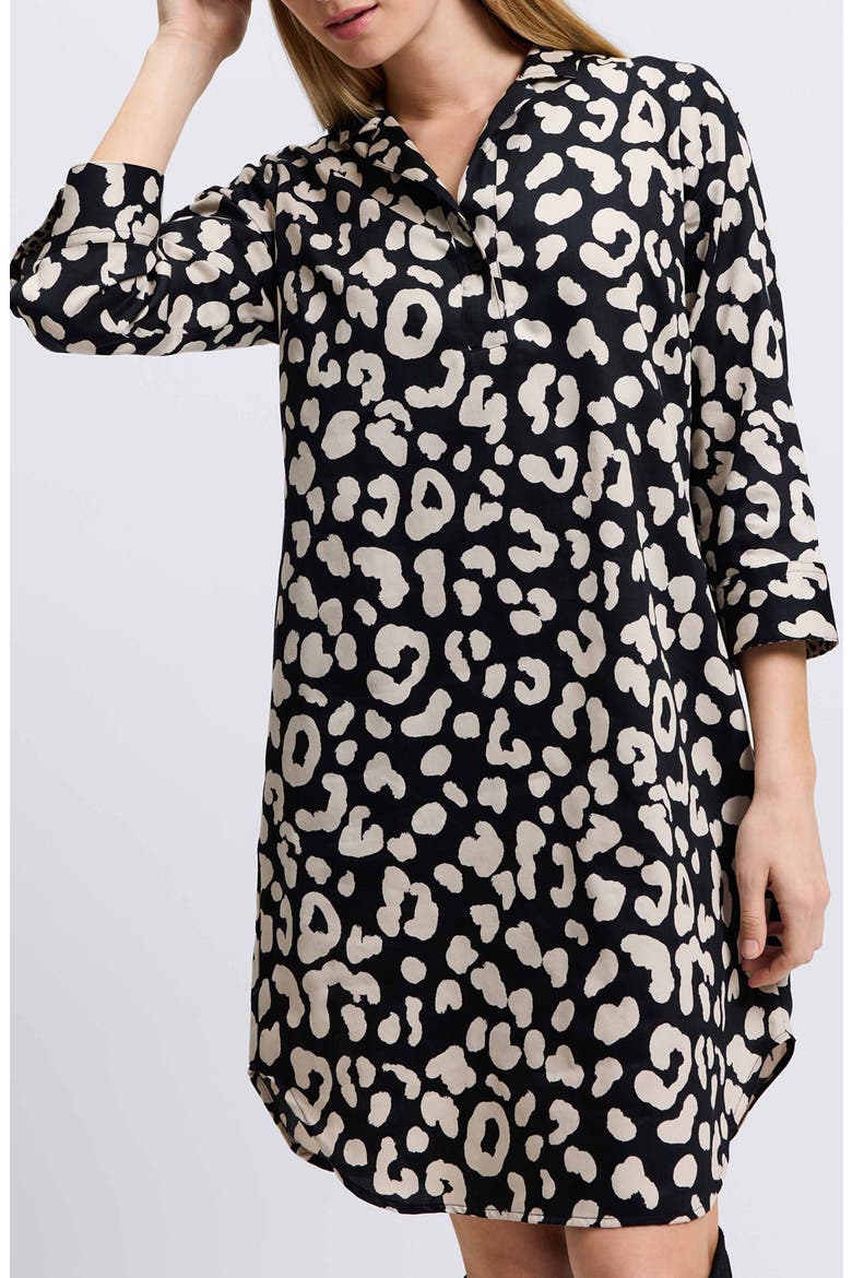 Sloane Animal Print Popover Shirtdress, Alternate, color, SILVER BIRCH/ BLACK
