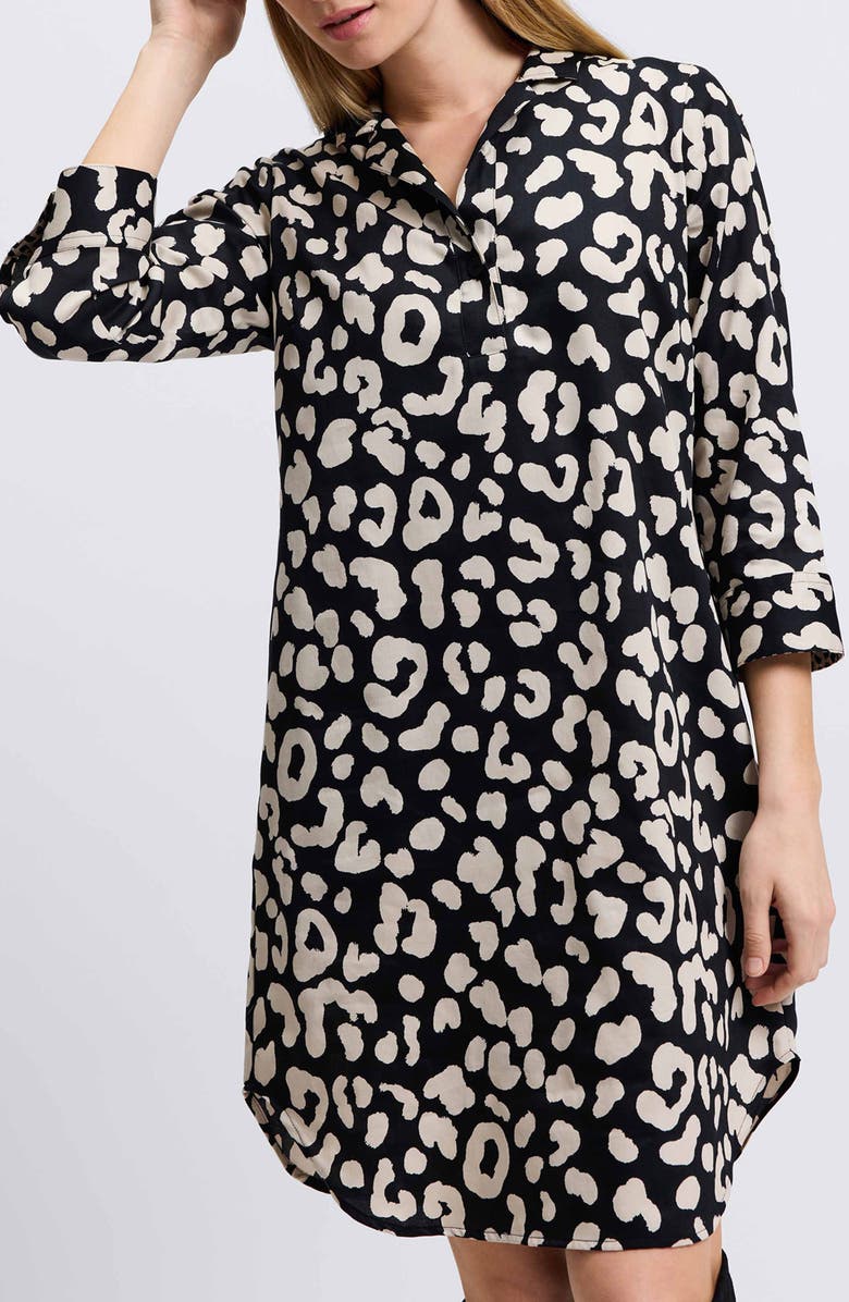 Foxcroft Sloane Animal Print Popover Shirtdress, Alternate, color, Silver Birch/ Black