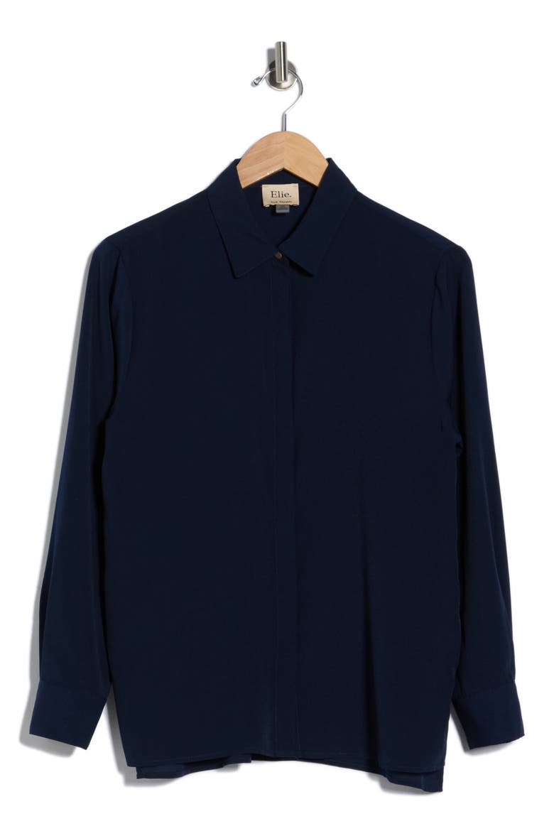 Hidden Placket Long Sleeve Shirt, Alternate, color, NAVY