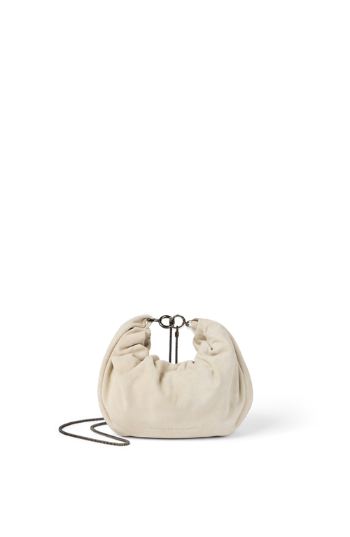 Shop Brunello Cucinelli Suede Brioche Hobo Bag In Ivory