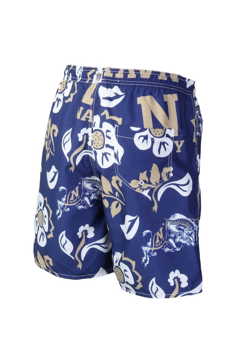 Wes & Willy Men's Wes & Willy Navy Navy Midshipmen Floral Volley Logo Swim Trunks, Alternate, color, 