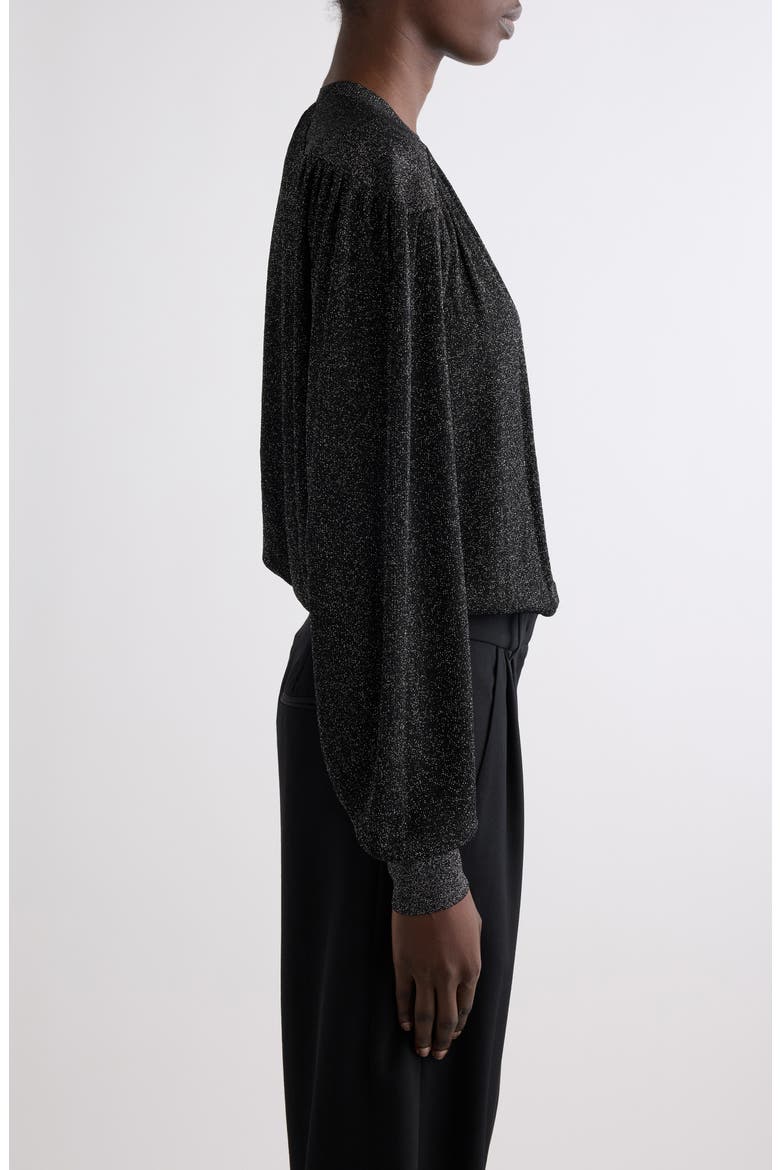 Enza Metallic Gathered Long Sleeve Top, Alternate, color, BLACK