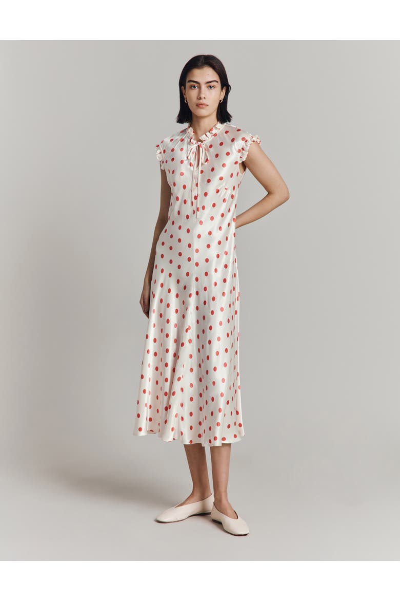 Cicely Polka Dot Satin Midi Dress, Alternate, color, Ivory Polka Dot