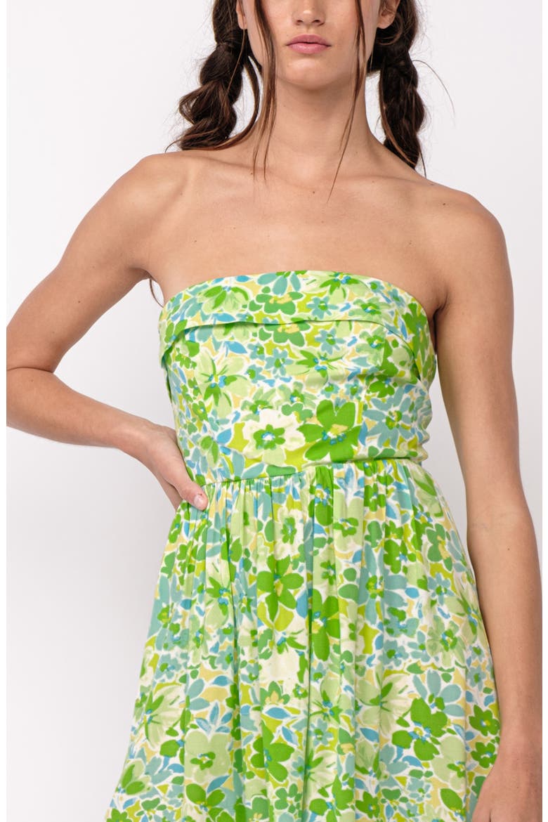 Floral Folded Strapless Fit & Flare Minidress, Alternate, color, BRIGHT GREEN