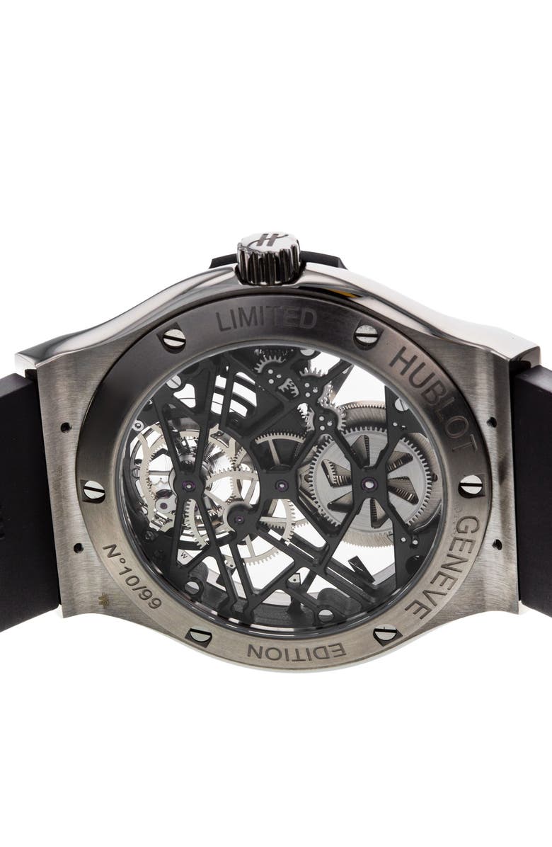 Watchfinder & Co. Hublot Preowned 2013 Classic Fusion Skeleton Rubber Strap Watch, 45mm, Alternate, color, 