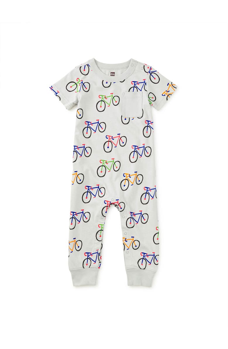 Tea Collection Pocket Baby Romper, Main, color, La Vuelta Bikes
