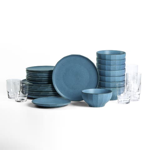 Rio Stoneware 32-Piece Dinnerware Set with Glasses