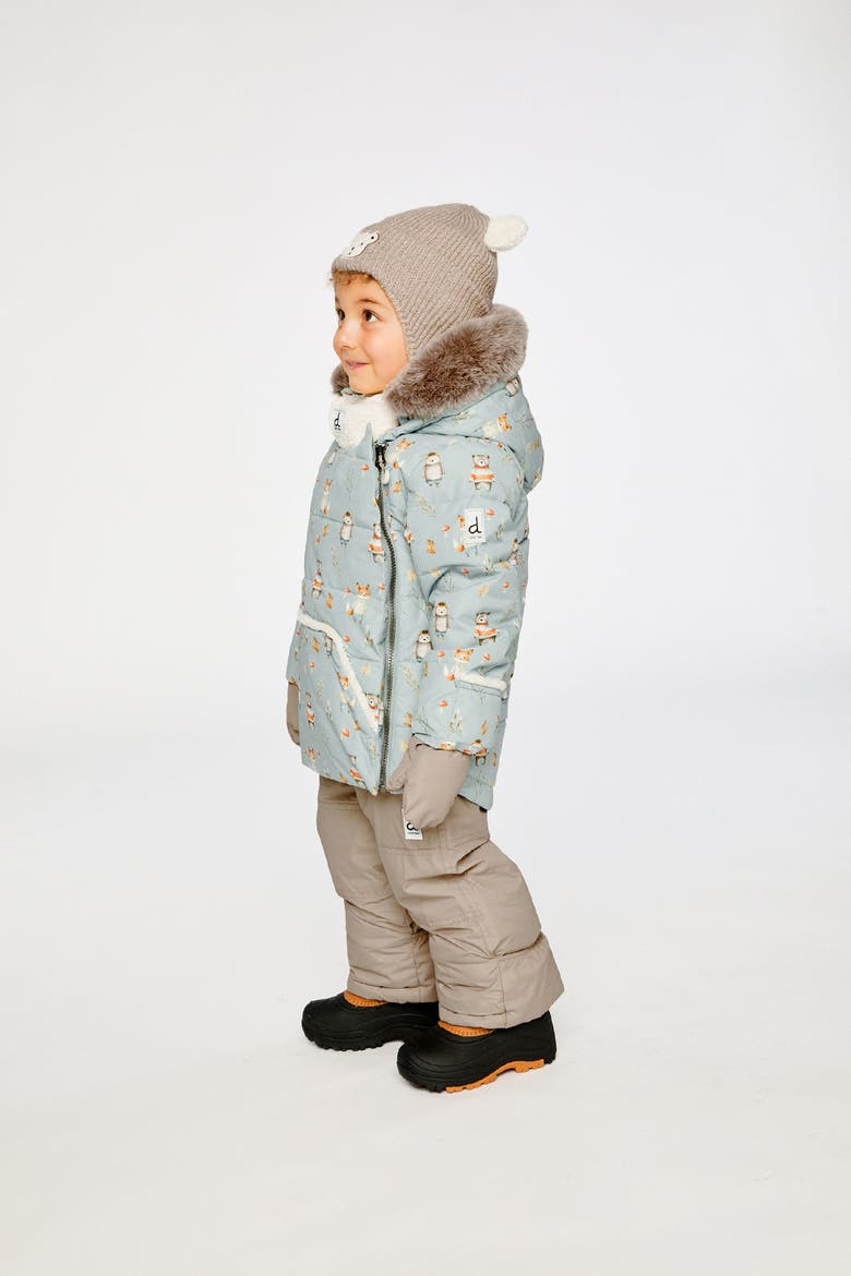 Woodland Creatures Two Piece Coat Pants & Neckwarmer Snowsuit, Alternate, color, Blue Animal Print