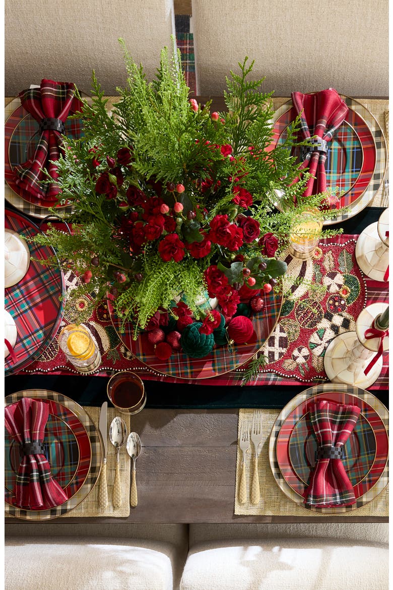 Jolly Ornaments Beaded Table Runner, Alternate, color, RED