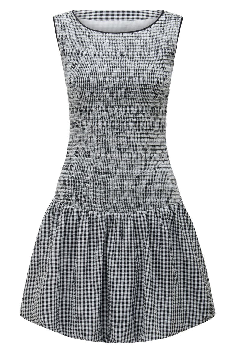 Lily Bubble Hem Tie Back Minidress, Alternate, color, BLACK/ WHITE GINGHAM
