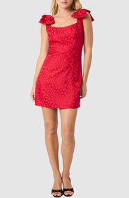 All in Favor Bow Strap Jacquard Minidress