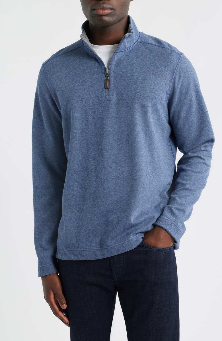 Johnston & Murphy Icon Reversible Quarter Zip, Main, color, Blue/ Gray