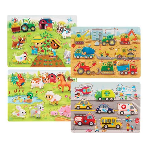 Farmyard Animals & Transportation Vehicles Peg Puzzles