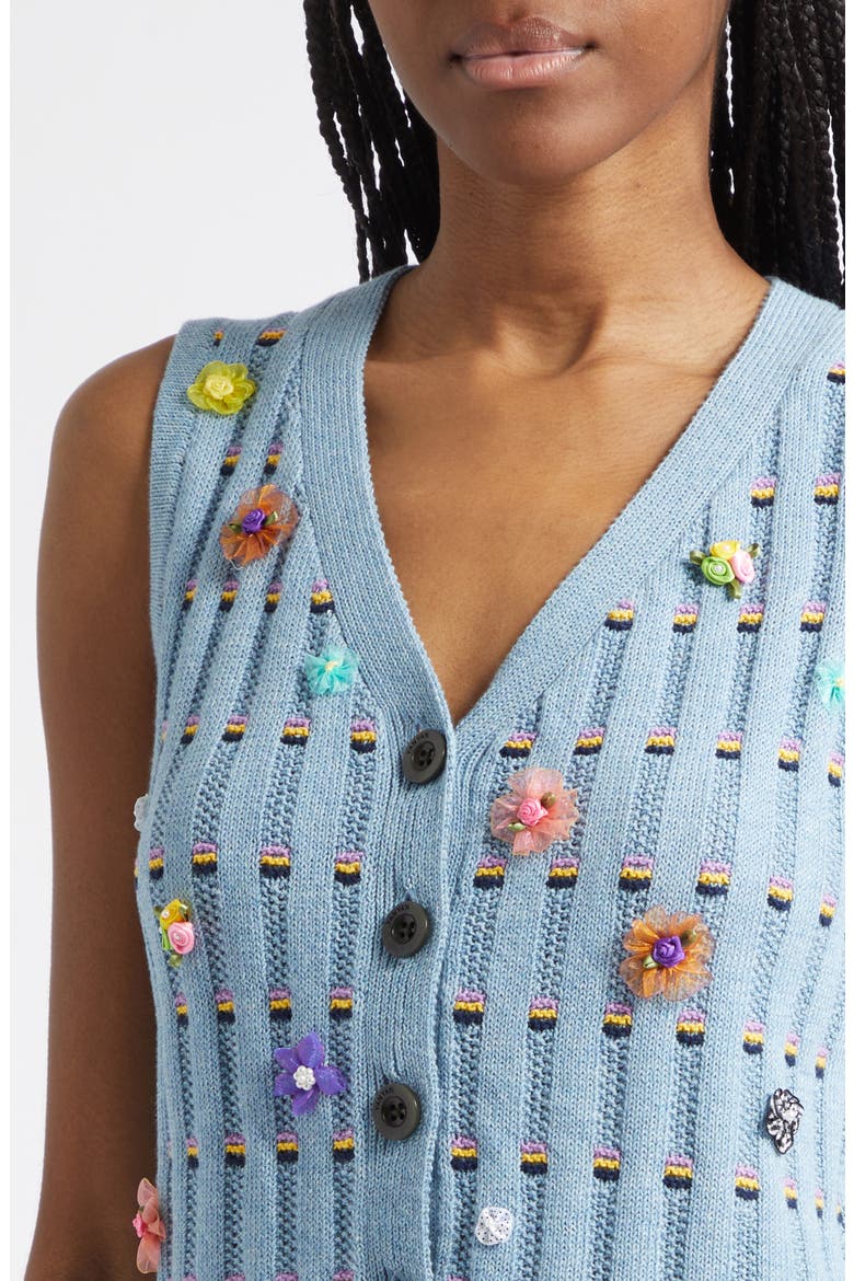 Dotty Embellished Cotton Rib Sweater Vest, Alternate, color, DUSTY BLUE
