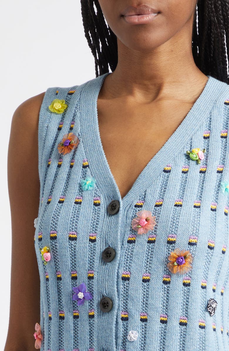 YanYan Dotty Embellished Cotton Rib Sweater Vest, Alternate, color, Dusty Blue