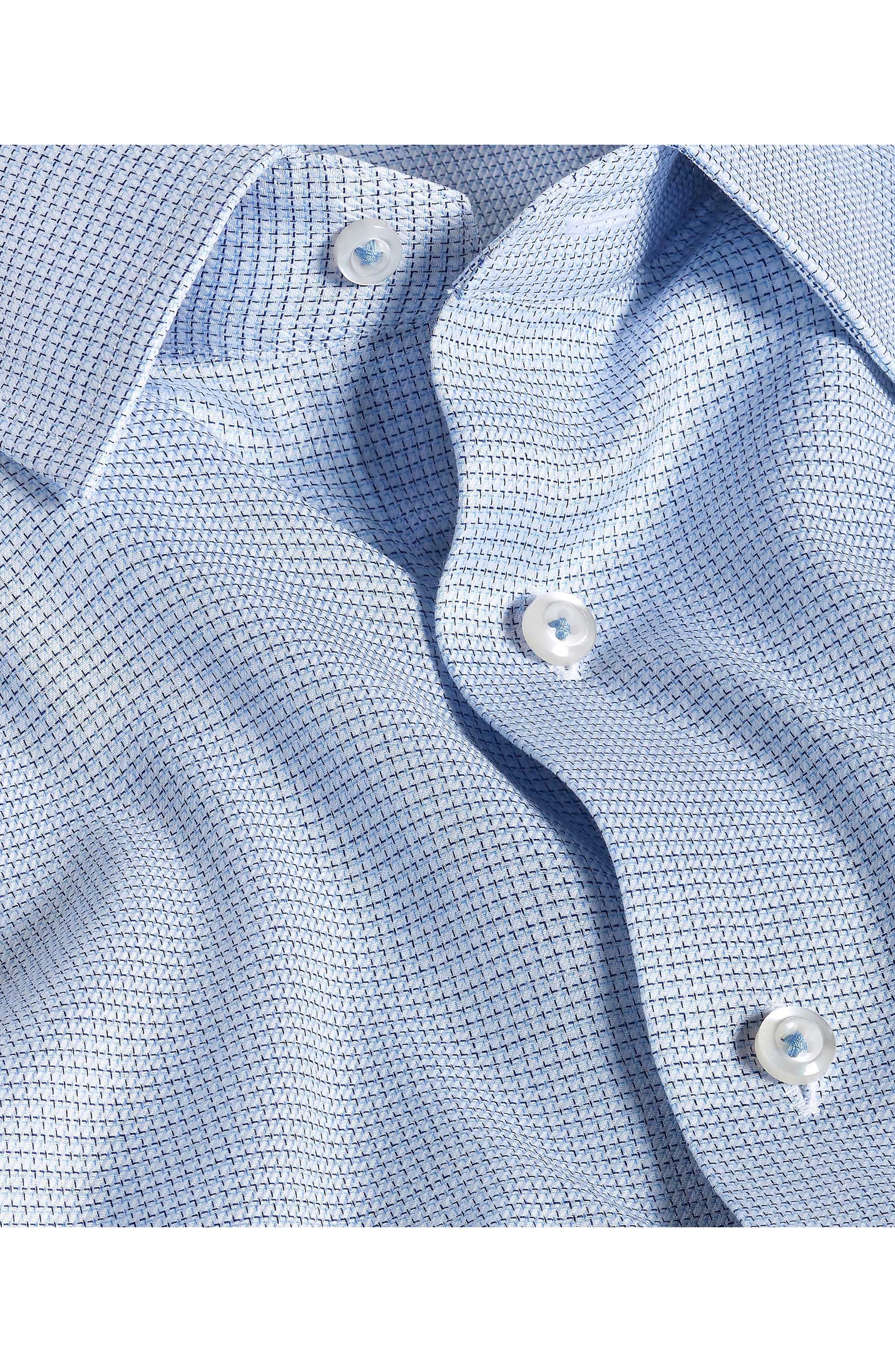 Trim Fit Light Light Blue Microcheck Stretch Cotton Twill Dress Shirt - image 2