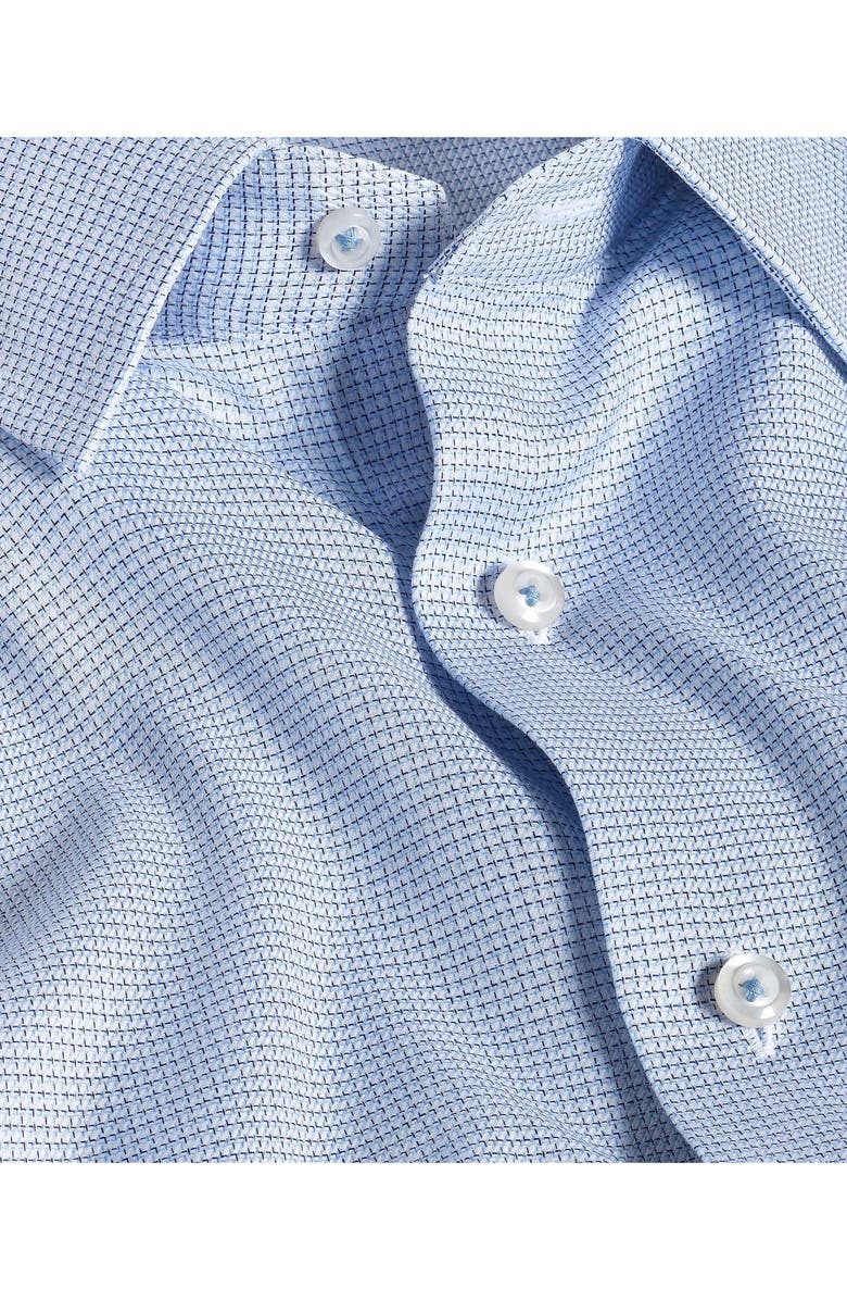 David Donahue Trim Fit Light Light Blue Microcheck Stretch Cotton Twill Dress Shirt, Alternate, color, White/ Blue