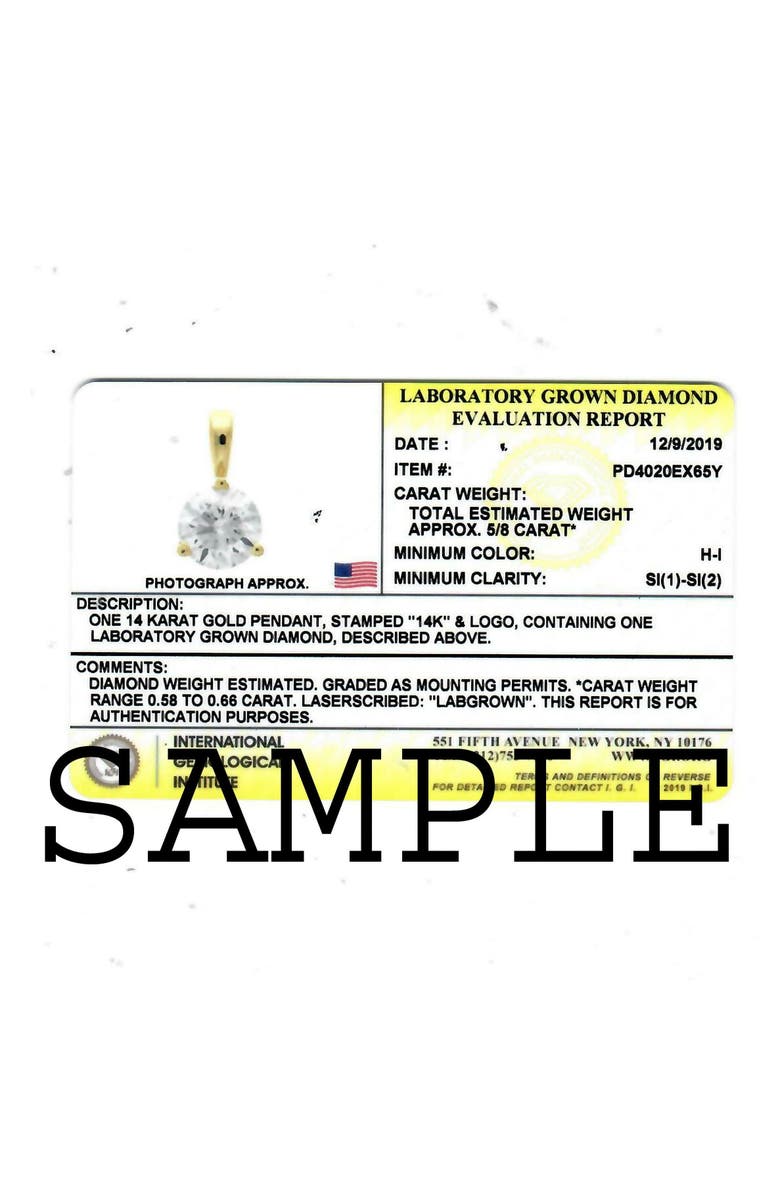 Bliss Diamond 1/4 Ct Diamond Solitaire Pendant 14k Gold Lab Grown IGI Certified, Alternate, color,