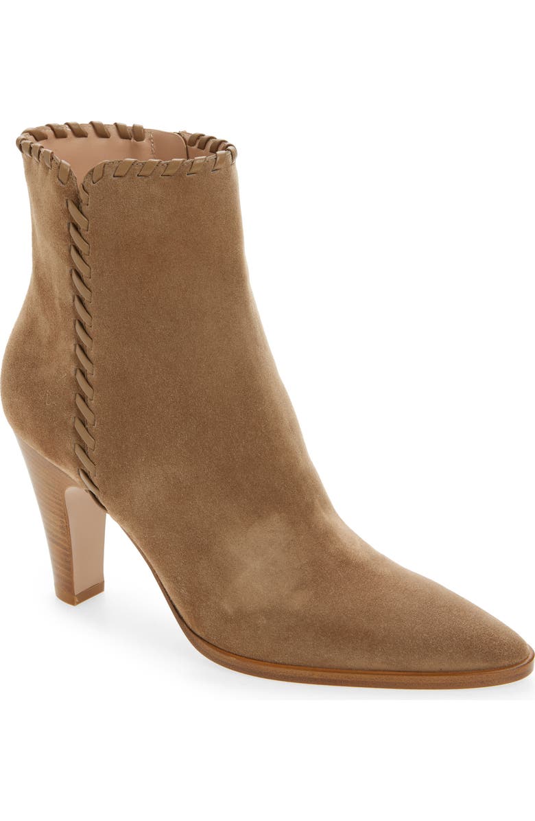 Gianvito Rossi Whipstitch Pointed Toe Bootie, Main, color, Camel